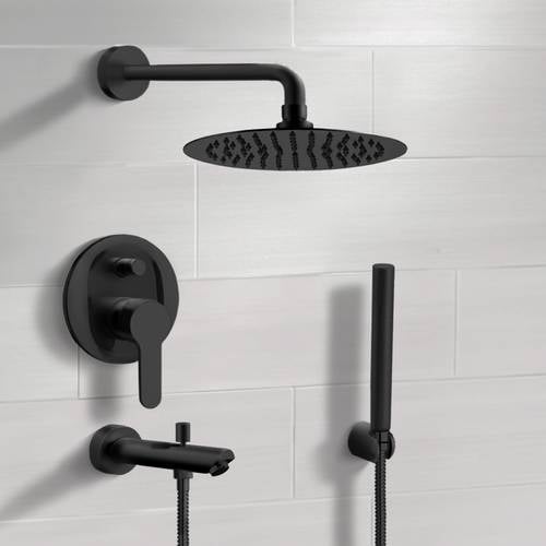 Matte Black Tub and Shower Faucet Set with Handheld, Rain Shower Head Remer TSH48